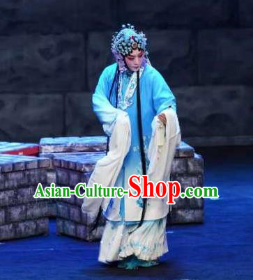 Chinese Kun Opera Distress Maiden Dress Costumes and Headdress On A Wall and Horse Kunqu Opera Young Female Li Qianjun Garment Apparels