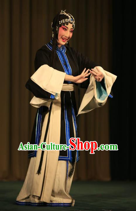 Chinese Kun Opera Tsing Yi Black Dress Apparels Costumes and Headpieces Lan Ke Mountain Kunqu Opera Young Female Garment