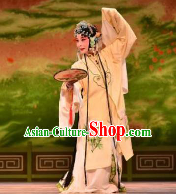 Chinese Kun Opera Young Lady Yellow Dress Apparels Costumes and Headdress Bai Luo Shan Kunqu Opera Actress Garment