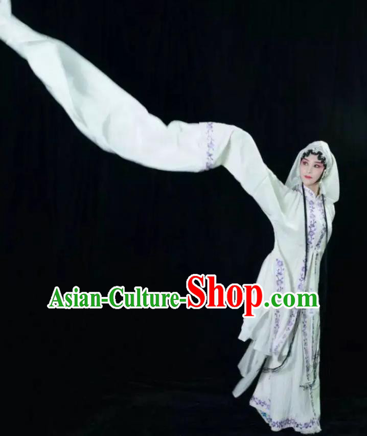 Chinese Kun Opera Distress Maiden Fu Guiying Dress Apparels Costumes and Headdress Burning Incense Kunqu Opera Tsing Yi White Garment