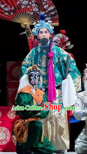 Burning Incense Chinese Kun Opera Laosheng Apparels Garment Costumes and Headwear Kunqu Opera Prime Minister Official Clothing