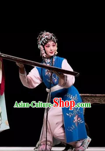 Chinese Kun Opera Xiaodan Dress Apparels Costumes and Headdress Burning Incense Kunqu Opera Servant Girl Garment