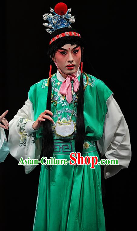 Dream of Red Mansions Chinese Kun Opera Xiaosheng Jia Baoyu Apparels Garment Costumes and Headwear Kunqu Opera Childe Green Clothing