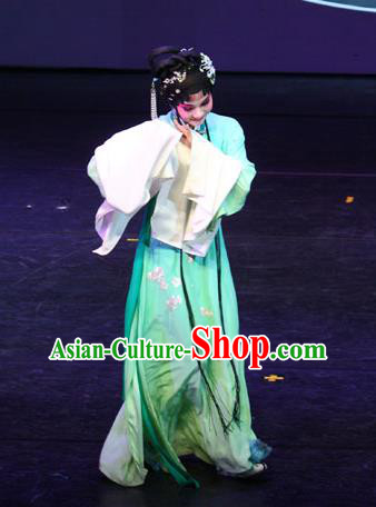 Chinese Kun Opera Hua Tan Li Daiyu Green Dress Apparels Costumes and Headpieces Dream of Red Mansions Kunqu Opera Noble Lady Actress Garment