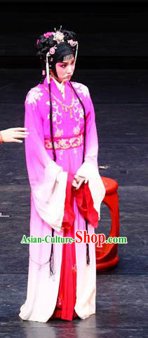 Chinese Kun Opera Young Lady Lin Daiyu Rosy Dress Apparels Costumes and Headpieces Dream of Red Mansions Kunqu Opera Actress Garment