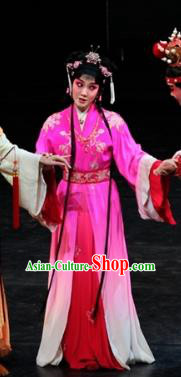 Chinese Kun Opera Young Lady Lin Daiyu Rosy Dress Apparels Costumes and Headpieces Dream of Red Mansions Kunqu Opera Actress Garment