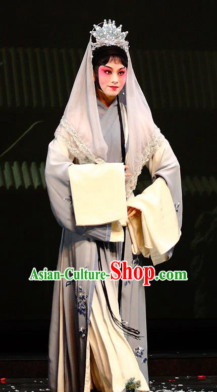 Chinese Kun Opera Taoist Nun Miao Yu Apparels Costumes and Headdress Dream of Red Mansions Kunqu Opera Actress Dress Garment
