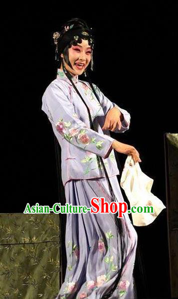 Chinese Kun Opera Xiaodan Ban Xia Purple Dress Apparels Costumes and Headpieces Six Chapters of a Floating Life Kunqu Opera Servant Girl Garment