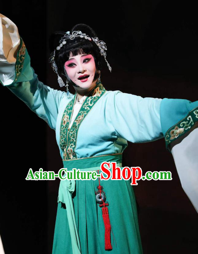 Chinese Kun Opera Young Lady the Dream of Xiang Fei Nv Ying Green Dress Apparels Costumes and Headpieces Kunqu Opera Actress Garment