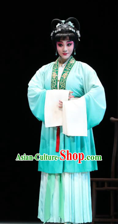 Chinese Kun Opera Young Lady the Dream of Xiang Fei Nv Ying Green Dress Apparels Costumes and Headpieces Kunqu Opera Actress Garment