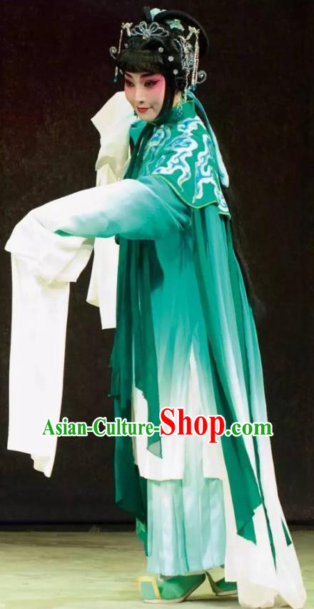 Chinese Kun Opera Hua Tan the Dream of Xiang Fei Nv Ying Green Dress Apparels Costumes and Headpieces Kunqu Opera Actress Young Female Garment