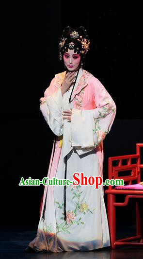 Chinese Kun Opera Diva Xue Baochai Apparels Costumes and Headpieces Dream of Red Mansions Kunqu Opera Rich Young Lady Actress Pink Dress Garment