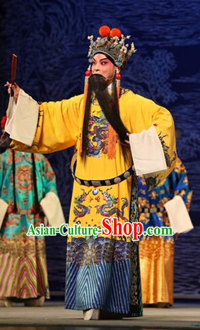 The Tale of Handan Chinese Kun Opera Emperor Apparels and Headwear Kunqu Opera Laosheng Garment Costumes Embroidered Robe