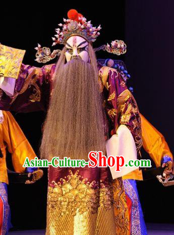 The Tale of Handan Chinese Kun Opera Laosheng Apparels and Headwear Kunqu Opera Garment Costumes Prime Minister Embroidered Robe