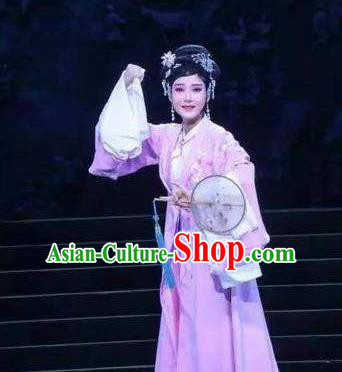 Chinese Kun Opera Hua Tan Diva Apparels Costumes and Headdress Rong Bao Zhai Kunqu Opera Young Lady Wan Qiu Dress Garment