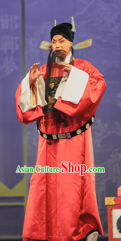 The Tale of Handan Chinese Kun Opera Laosheng Apparels and Headwear Kunqu Opera Garment Official Magistrate Costumes