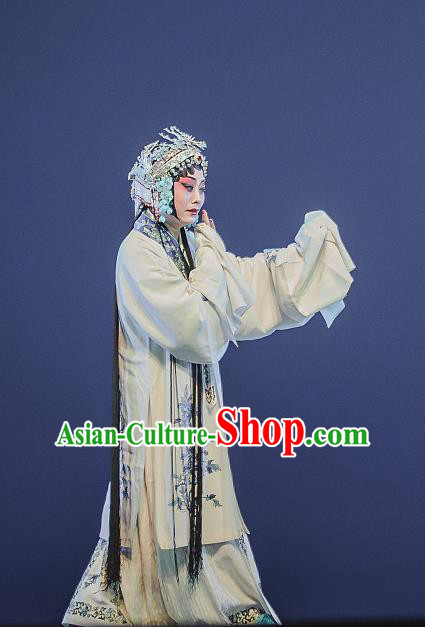 Chinese Kun Opera Actress White Dress Apparels Costumes and Headdress The Tale of Handan Kunqu Opera Hua Tan Cui Garment