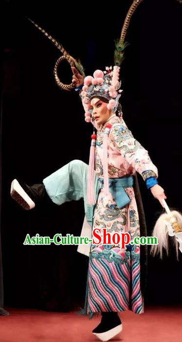 Interlocking Stratagem Chinese Kun Opera Wusheng Apparels and Hat Garment Costumes Kunqu Opera Martial Soldier Lv Bu Clothing