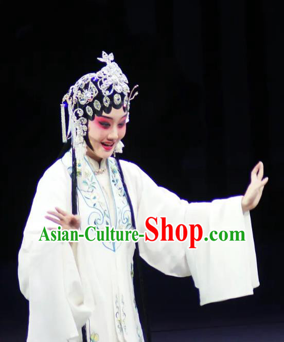 Chinese Kun Opera Actress Bai Suzhen Apparels Costumes and Headpieces Leifeng Pagoda Kunqu Opera Young Female White Dress Garment