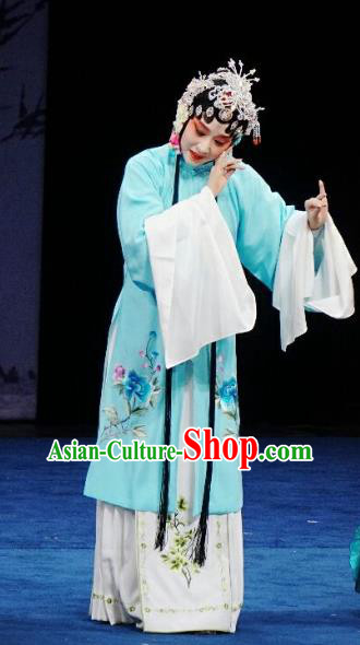 Chinese Kun Opera Hua Tan Jiang Ruilian Apparels Costumes and Hair Accessories You Gui Ji Kunqu Opera Young Lady Dress Garment