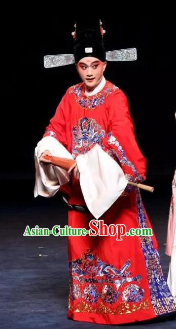 You Gui Ji Chinese Kun Opera Number One Scholar Apparels and Headwear Kunqu Opera Young Male Garment Costumes Jiang Shilong Official Robe
