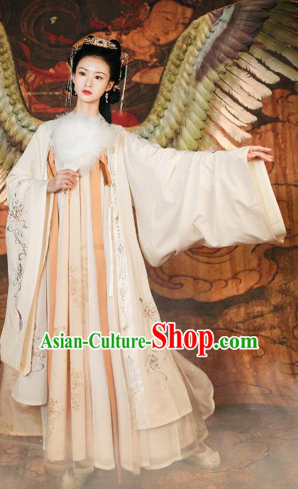 Chinese Ancient Royal Princess Historical Costumes Traditional Tang Dynasty Young Woman Embroidered Hanfu Dress