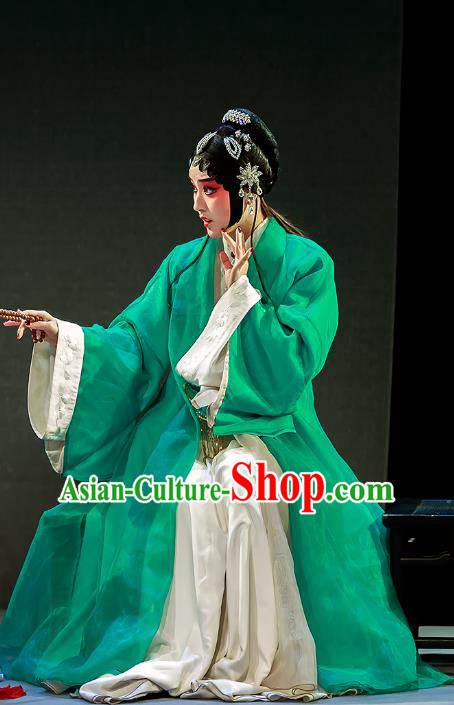 Chinese Kun Opera Actress Liu Cui Apparels Costumes and Hair Accessories Si Sheng Yuan Kunqu Opera Hua Tan Green Dress Garment