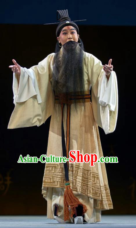 Confucius Chinese Kun Opera Laosheng Apparels and Headwear Kunqu Opera Elderly Male Garment Ideologist Costumes