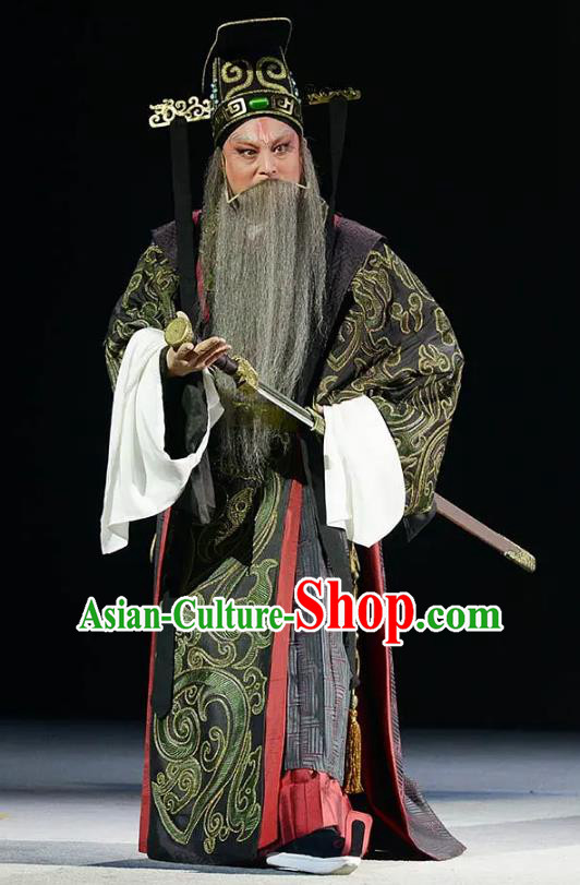 Chinese Kun Opera Confucius King of Wei Costumes and Headwear Kunqu Opera Laosheng Garment Elderly Male Apparels