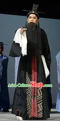Chinese Kun Opera Philosopher Laosheng Confucius Black Costumes and Headwear Kunqu Opera Garment Elderly Male Apparels