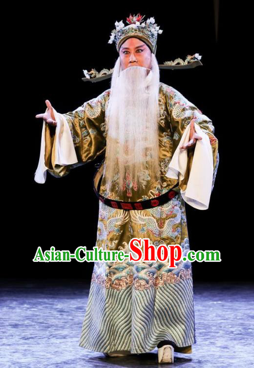 Chinese Kun Opera Old Man Tu An Gu Costumes and Headwear Kunqu Opera Elderly Male Garment Official Apparels