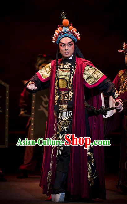 Chinese Kun Opera Martial Male Chuan Shang Yin Costumes and Headwear Kunqu Opera Wusheng Garment Emperor Cao Pi Armor Apparels