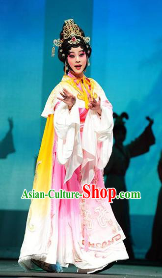Chinese Kun Opera Empress Zhen Mi Apparels Costumes and Headdress Chuan Shang Yin Kunqu Opera Hua Tan Dress Actress Queen Garment