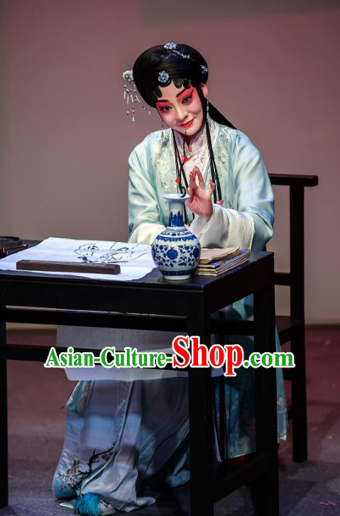 Chinese Kun Opera Young Female Apparels Costumes and Headpieces Duan Chang Ci Kunqu Opera Hua Tan Dress Poetess Zhu Shuzhen Garment