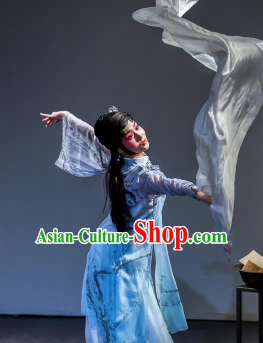 Chinese Kun Opera Young Lady Apparels Costumes and Headpieces Duan Chang Ci Kunqu Opera Dance Girl Dress Garment