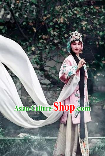 Chinese Kun Opera Rich Lady Dress Apparels and Headdress Dream in The Garden Traditional Kunqu Opera Hua Tan Dress Actress Du Liniang Garment Costumes