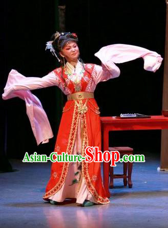 Chinese Shaoxing Opera Hua Tan Red Dress Apparels Yue Opera The Peacocks Fly To The Southeast Liu Lanzhi Costumes Diva Garment and Headpieces