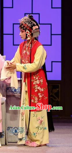 Chinese Kun Opera Xiaodan Maidservant Dress Apparels and Headdress Full Bed Wat Traditional Kunqu Opera Young Girl Red Garment Costumes