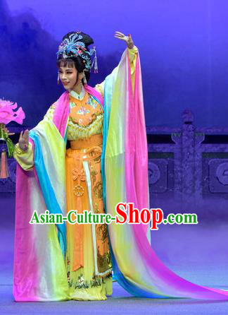 Chinese Shaoxing Opera Goddess Pi Shan Jiu Mu Qian Yulian Apparels Dress Costumes Yue Opera Hua Tan Actress Garment and Headpieces