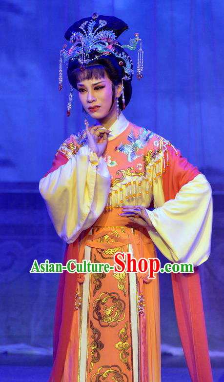 Chinese Shaoxing Opera Diva Pi Shan Jiu Mu Apparels Dress Costumes Yue Opera Actress Hua Tan Garment and Hair Accessories