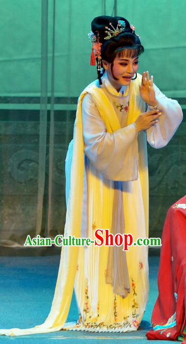 Chinese Shaoxing Opera Maidservant Pi Shan Jiu Mu Apparels Costumes Yue Opera Actress Servant Girl Dress Garment and Headpiece