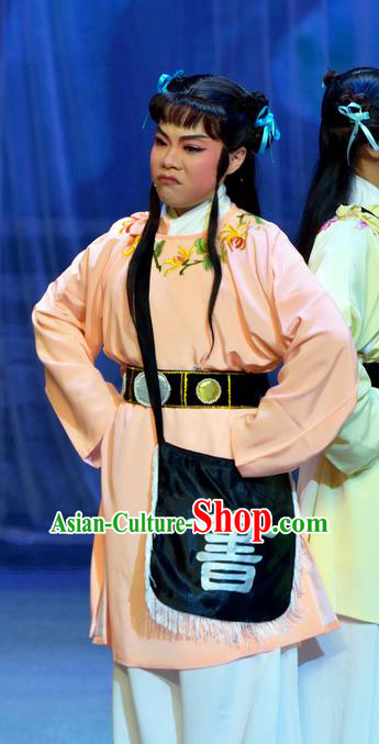 Chinese Yue Opera Children Apparels Pi Shan Jiu Mu Garment Shaoxing Opera Tong Sheng Costumes and Headwear