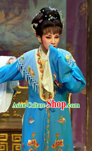 Chinese Shaoxing Opera Hua Tan Pi Shan Jiu Mu Apparels Costumes Yue Opera Actress Dress Female Garment and Hair Accessories