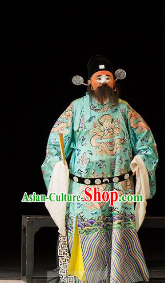 Chinese Kun Opera Clown Official Continue the Pipa Cao Cao Costumes and Headwear Kunqu Opera Garment Apparels Green Embroidered Robe