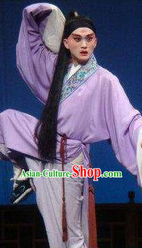 Jiu Lian Lantern Chinese Kun Opera Niche Apparels Costumes and Headwear Kunqu Opera Young Male Garment Clothing Scholar Purple Robe