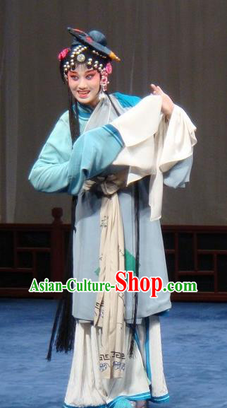 Chinese Kun Opera Poor Woman Apparels Costumes and Headdress Yan Yun Pavilion Traditional Kunqu Opera Female Beggar Dress Garment