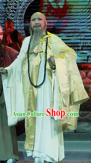 Chuan Deng Chinese Huangmei Opera Buddhism Monk Daoxin Apparels Costumes Kunqu Opera Elderly Male Garment Clothing