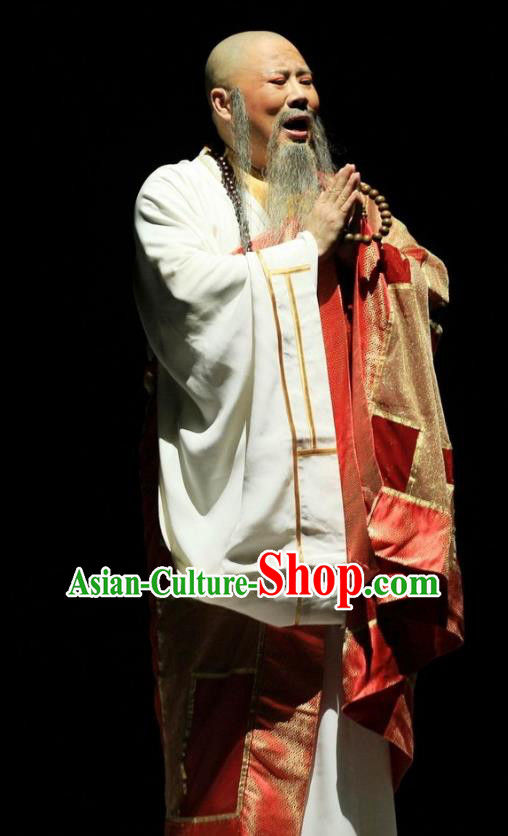 Chuan Deng Chinese Huangmei Opera Laosheng Cassock Apparels Costumes Kunqu Opera Old Monk Garment Clothing
