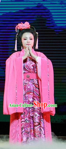 Chinese Huangmei Opera Laodan Costumes Apparels and Headpieces Chuan Deng Traditional Anhui Opera Elderly Woman Rosy Dress Garment