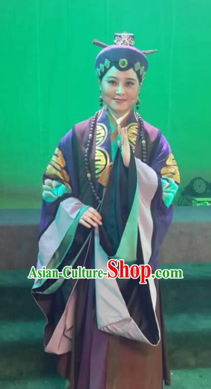Chinese Huangmei Opera Elderly Taoist Nun Costumes Apparels and Headdress Escaping From the Temple Traditional Anhui Opera Pantaloon Dress Garment